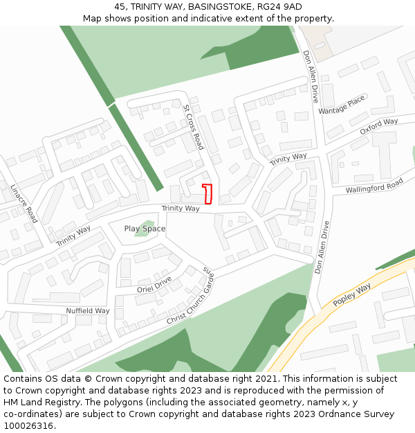 45, TRINITY WAY, BASINGSTOKE, RG24 9AD: Location map and indicative extent of plot