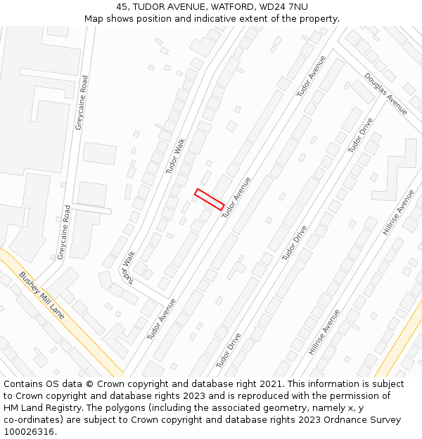 45, TUDOR AVENUE, WATFORD, WD24 7NU: Location map and indicative extent of plot