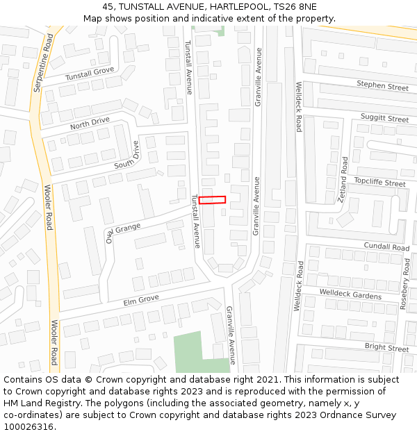 45, TUNSTALL AVENUE, HARTLEPOOL, TS26 8NE: Location map and indicative extent of plot