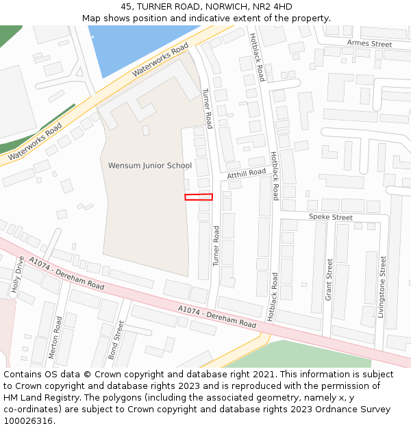 45, TURNER ROAD, NORWICH, NR2 4HD: Location map and indicative extent of plot