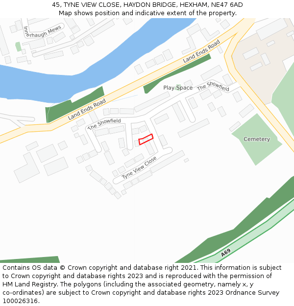 45, TYNE VIEW CLOSE, HAYDON BRIDGE, HEXHAM, NE47 6AD: Location map and indicative extent of plot