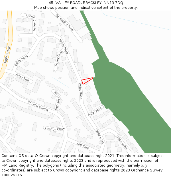 45, VALLEY ROAD, BRACKLEY, NN13 7DQ: Location map and indicative extent of plot