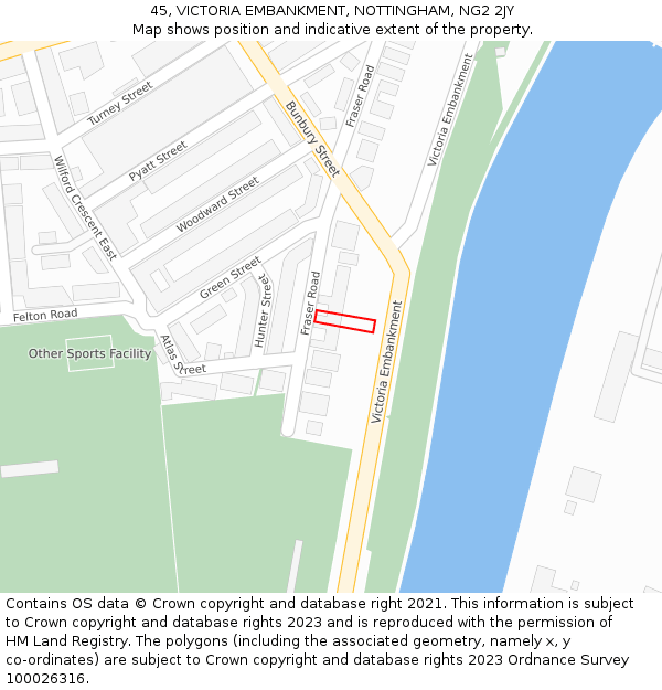 45, VICTORIA EMBANKMENT, NOTTINGHAM, NG2 2JY: Location map and indicative extent of plot