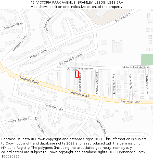 45, VICTORIA PARK AVENUE, BRAMLEY, LEEDS, LS13 2RH: Location map and indicative extent of plot