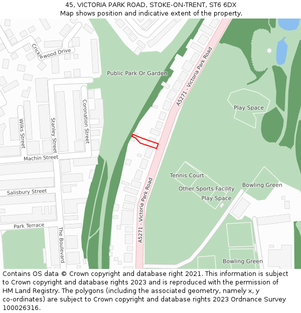45, VICTORIA PARK ROAD, STOKE-ON-TRENT, ST6 6DX: Location map and indicative extent of plot