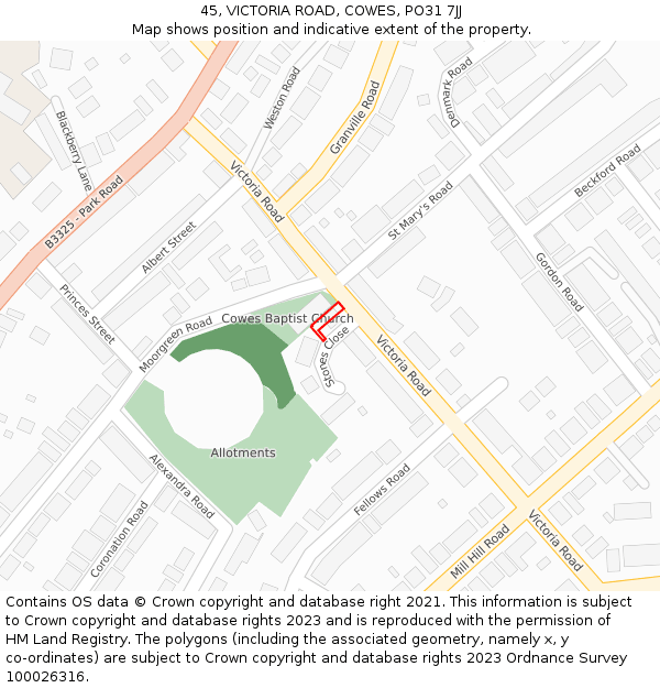 45, VICTORIA ROAD, COWES, PO31 7JJ: Location map and indicative extent of plot