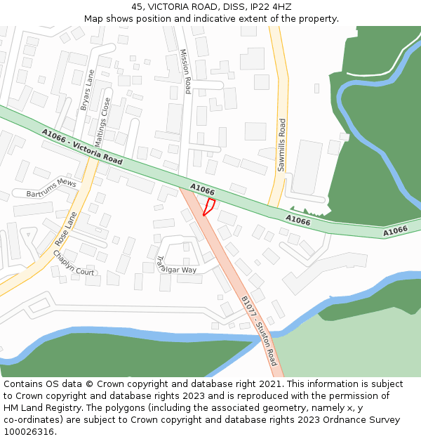45, VICTORIA ROAD, DISS, IP22 4HZ: Location map and indicative extent of plot