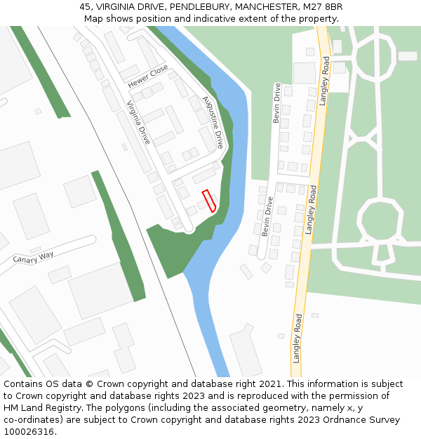 45, VIRGINIA DRIVE, PENDLEBURY, MANCHESTER, M27 8BR: Location map and indicative extent of plot