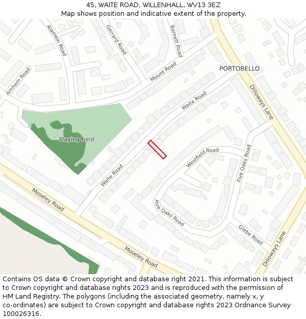 45, WAITE ROAD, WILLENHALL, WV13 3EZ: Location map and indicative extent of plot