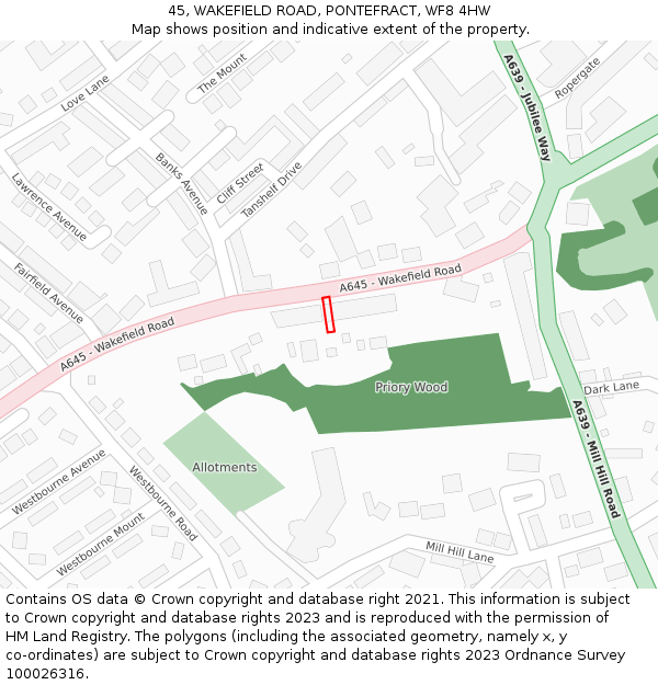 45, WAKEFIELD ROAD, PONTEFRACT, WF8 4HW: Location map and indicative extent of plot