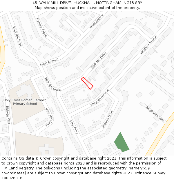 45, WALK MILL DRIVE, HUCKNALL, NOTTINGHAM, NG15 8BY: Location map and indicative extent of plot