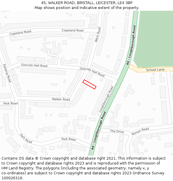 45, WALKER ROAD, BIRSTALL, LEICESTER, LE4 3BP: Location map and indicative extent of plot