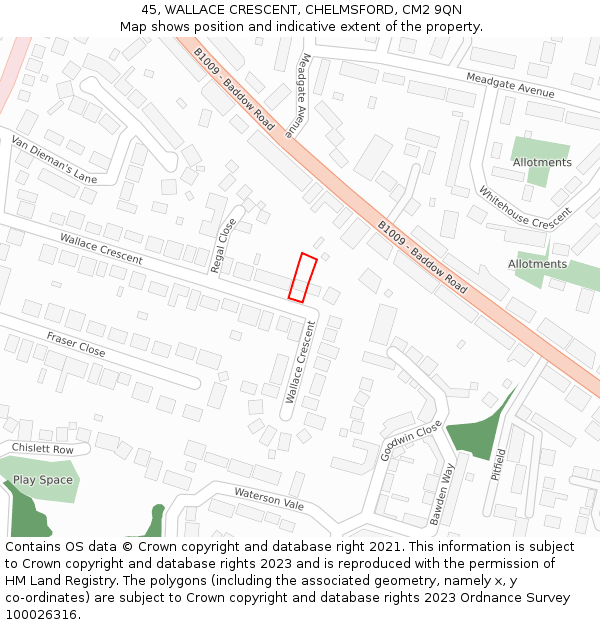 45, WALLACE CRESCENT, CHELMSFORD, CM2 9QN: Location map and indicative extent of plot