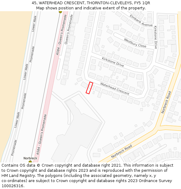 45, WATERHEAD CRESCENT, THORNTON-CLEVELEYS, FY5 1QR: Location map and indicative extent of plot