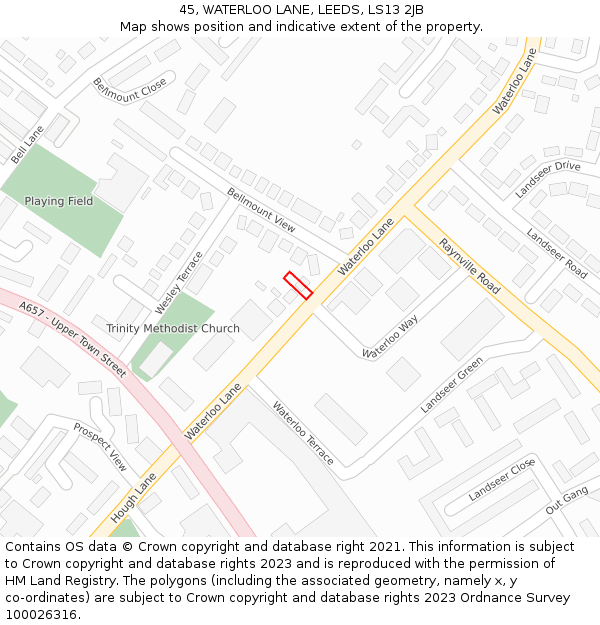 45, WATERLOO LANE, LEEDS, LS13 2JB: Location map and indicative extent of plot