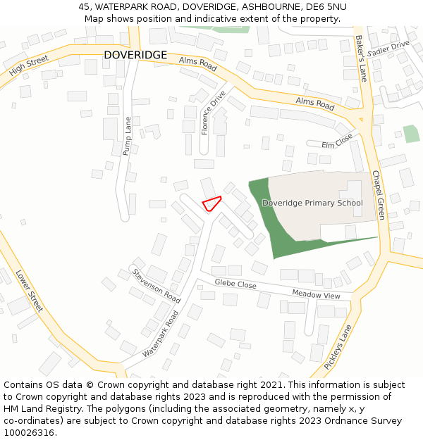 45, WATERPARK ROAD, DOVERIDGE, ASHBOURNE, DE6 5NU: Location map and indicative extent of plot