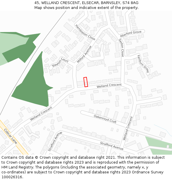 45, WELLAND CRESCENT, ELSECAR, BARNSLEY, S74 8AG: Location map and indicative extent of plot