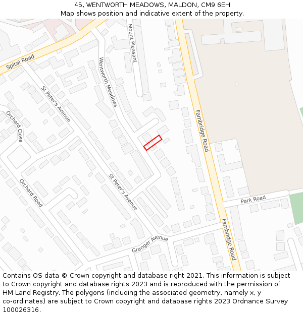 45, WENTWORTH MEADOWS, MALDON, CM9 6EH: Location map and indicative extent of plot