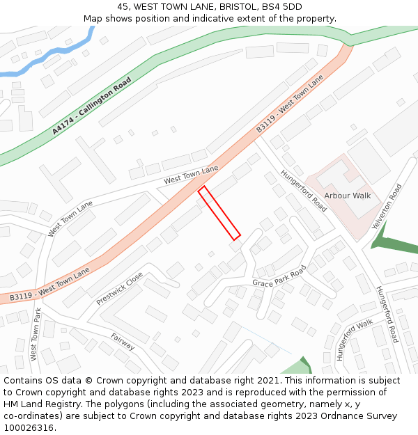 45, WEST TOWN LANE, BRISTOL, BS4 5DD: Location map and indicative extent of plot