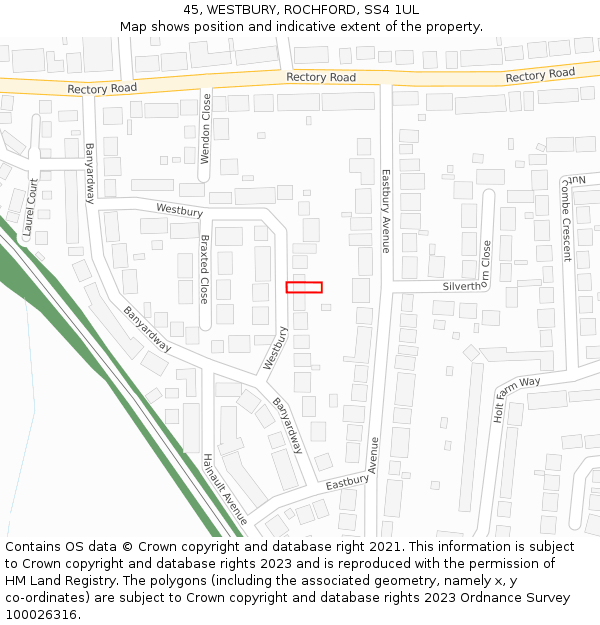 45, WESTBURY, ROCHFORD, SS4 1UL: Location map and indicative extent of plot