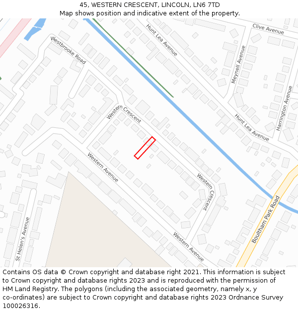 45, WESTERN CRESCENT, LINCOLN, LN6 7TD: Location map and indicative extent of plot