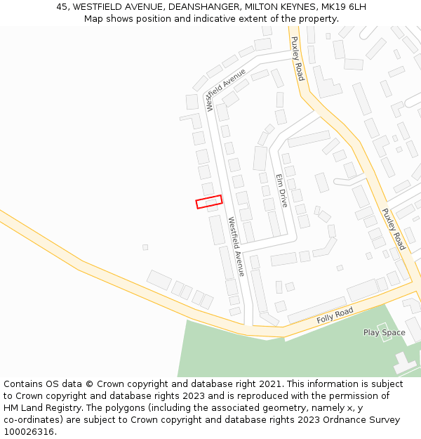 45, WESTFIELD AVENUE, DEANSHANGER, MILTON KEYNES, MK19 6LH: Location map and indicative extent of plot