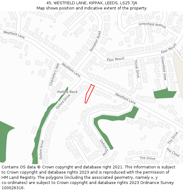 45, WESTFIELD LANE, KIPPAX, LEEDS, LS25 7JA: Location map and indicative extent of plot