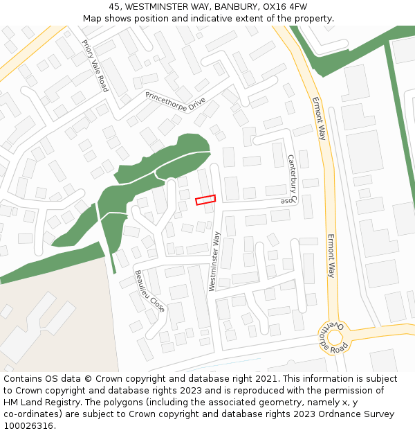 45, WESTMINSTER WAY, BANBURY, OX16 4FW: Location map and indicative extent of plot
