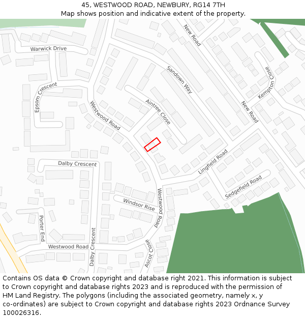 45, WESTWOOD ROAD, NEWBURY, RG14 7TH: Location map and indicative extent of plot
