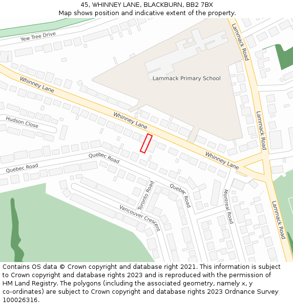 45, WHINNEY LANE, BLACKBURN, BB2 7BX: Location map and indicative extent of plot