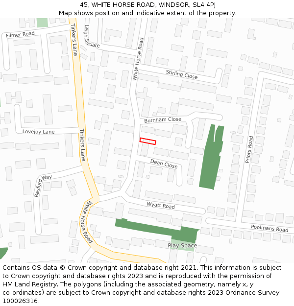 45, WHITE HORSE ROAD, WINDSOR, SL4 4PJ: Location map and indicative extent of plot