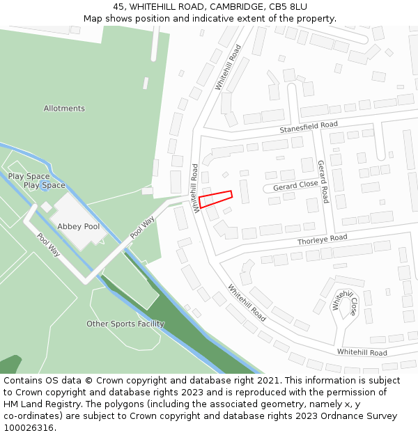 45, WHITEHILL ROAD, CAMBRIDGE, CB5 8LU: Location map and indicative extent of plot
