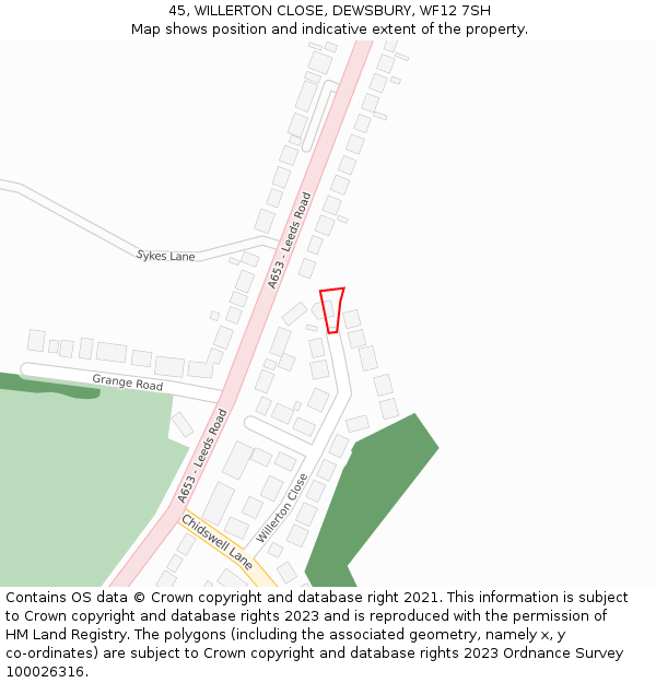 45, WILLERTON CLOSE, DEWSBURY, WF12 7SH: Location map and indicative extent of plot