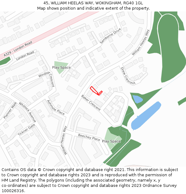 45, WILLIAM HEELAS WAY, WOKINGHAM, RG40 1GL: Location map and indicative extent of plot