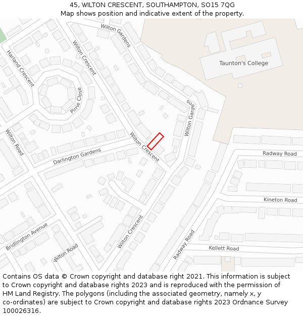 45, WILTON CRESCENT, SOUTHAMPTON, SO15 7QG: Location map and indicative extent of plot