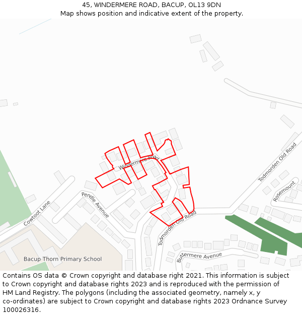 45, WINDERMERE ROAD, BACUP, OL13 9DN: Location map and indicative extent of plot