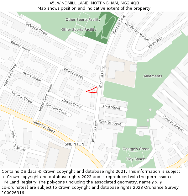 45, WINDMILL LANE, NOTTINGHAM, NG2 4QB: Location map and indicative extent of plot