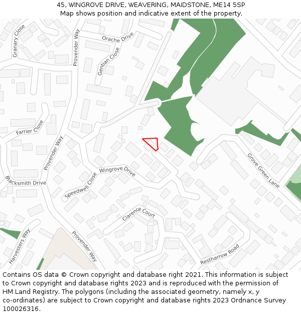 45, WINGROVE DRIVE, WEAVERING, MAIDSTONE, ME14 5SP: Location map and indicative extent of plot