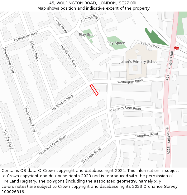 45, WOLFINGTON ROAD, LONDON, SE27 0RH: Location map and indicative extent of plot