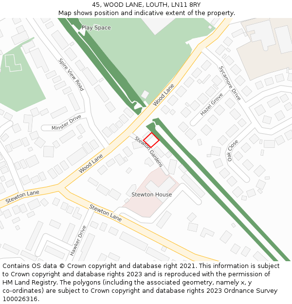 45, WOOD LANE, LOUTH, LN11 8RY: Location map and indicative extent of plot