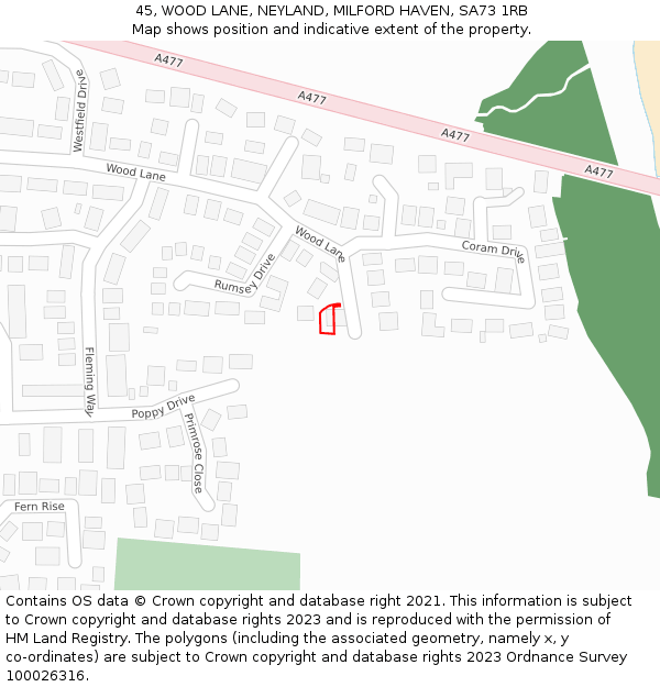 45, WOOD LANE, NEYLAND, MILFORD HAVEN, SA73 1RB: Location map and indicative extent of plot