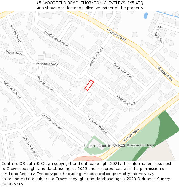 45, WOODFIELD ROAD, THORNTON-CLEVELEYS, FY5 4EQ: Location map and indicative extent of plot