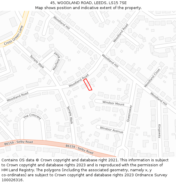 45, WOODLAND ROAD, LEEDS, LS15 7SE: Location map and indicative extent of plot