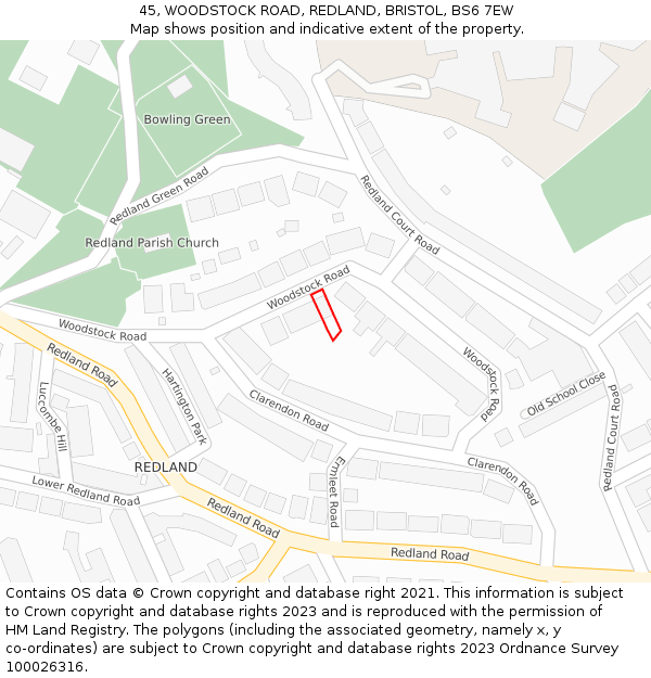 45, WOODSTOCK ROAD, REDLAND, BRISTOL, BS6 7EW: Location map and indicative extent of plot