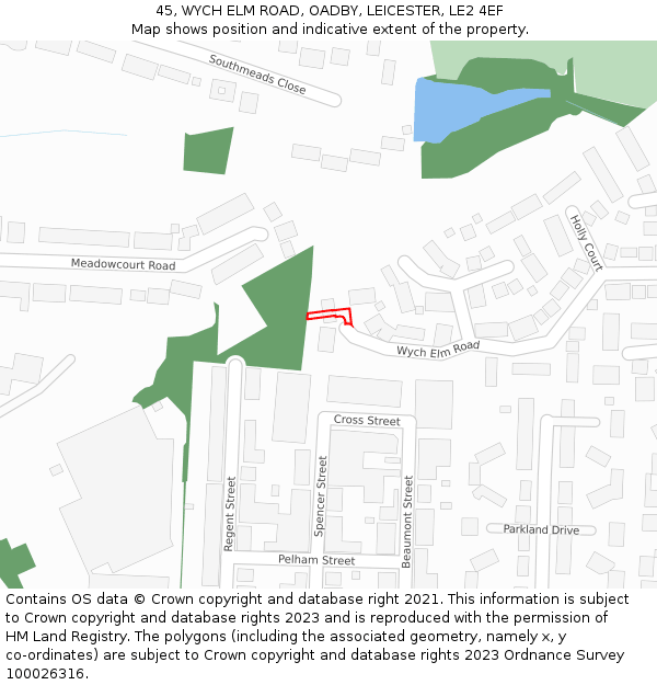 45, WYCH ELM ROAD, OADBY, LEICESTER, LE2 4EF: Location map and indicative extent of plot