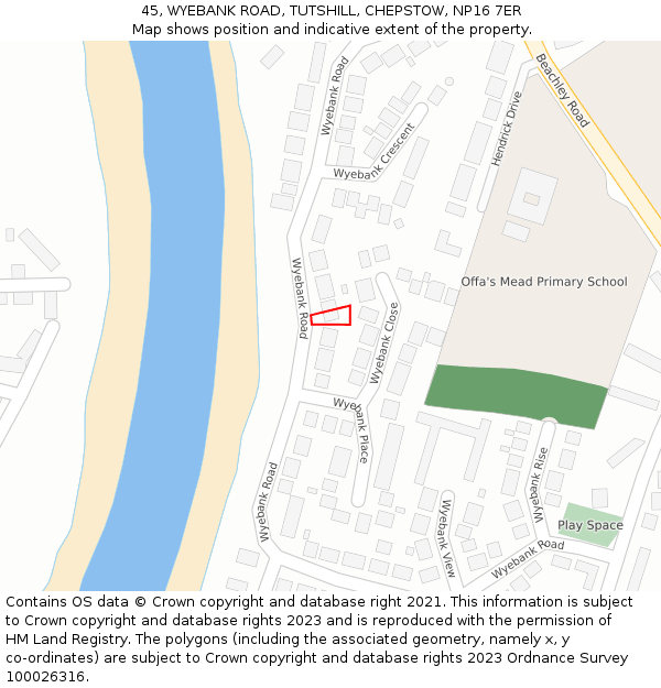 45, WYEBANK ROAD, TUTSHILL, CHEPSTOW, NP16 7ER: Location map and indicative extent of plot