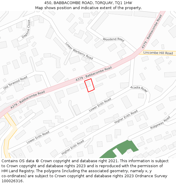 450, BABBACOMBE ROAD, TORQUAY, TQ1 1HW: Location map and indicative extent of plot