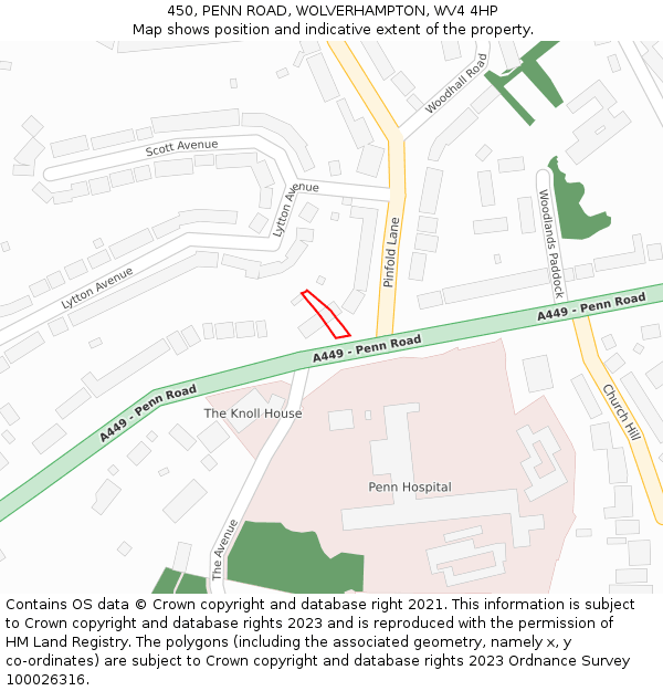 450, PENN ROAD, WOLVERHAMPTON, WV4 4HP: Location map and indicative extent of plot