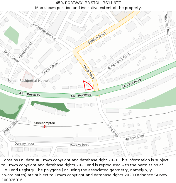 450, PORTWAY, BRISTOL, BS11 9TZ: Location map and indicative extent of plot