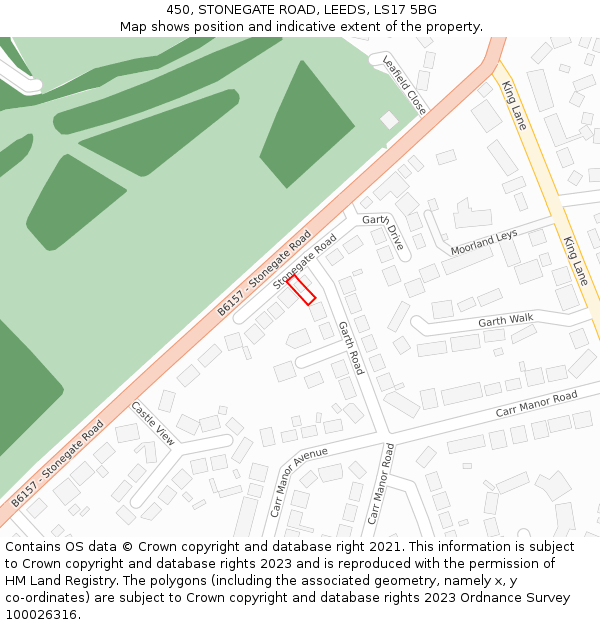 450, STONEGATE ROAD, LEEDS, LS17 5BG: Location map and indicative extent of plot